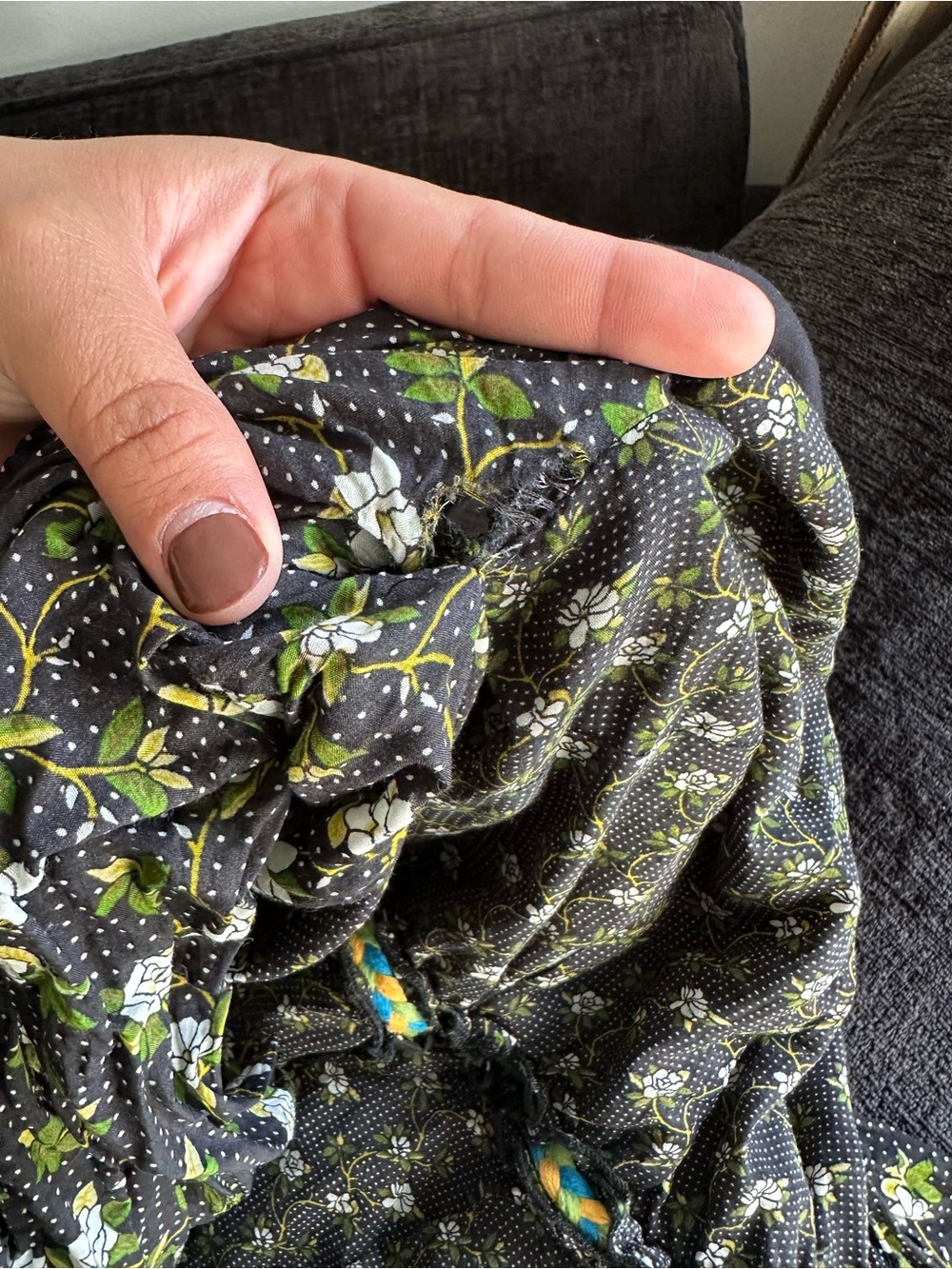 Anthropologie Karoline Black Floral Tiered Maxi Dress with Green Accents Small - Picture 15 of 16